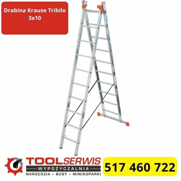 Drabina Krause Tribilo 3x10 ustawiona w pozycji rozstawnej