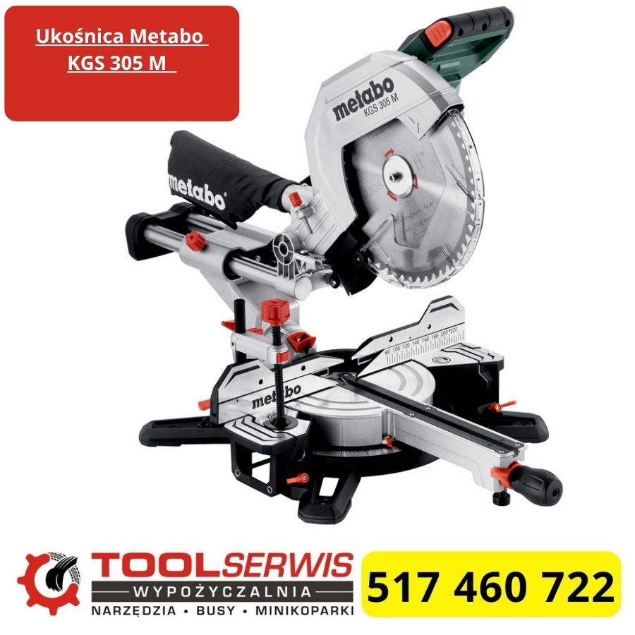 Ukośnica Metabo KGS 305 M podczas cięcia deski