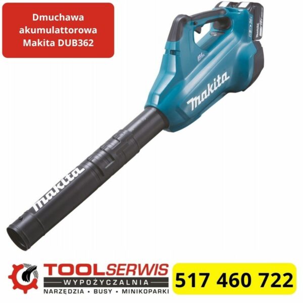 Makita DUB362 podczas pracy z teleskopową dyszą