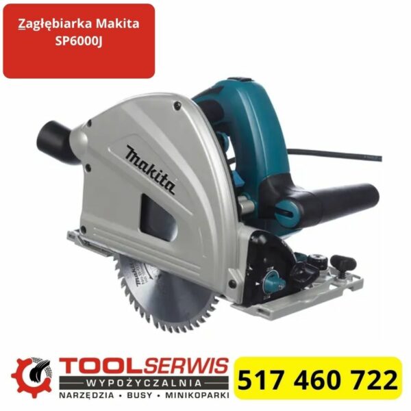Zagłębiarka Makita SP6000J podczas cięcia płyty