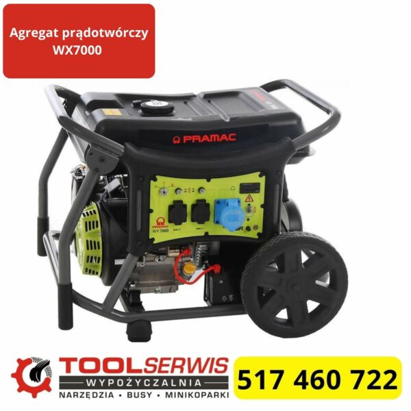 Agregat prądotwórczy WX7000 na stalowej ramie z gniazdami 230 V
