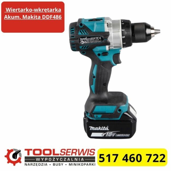 Makita DDF486 podczas wkręcania w belkę drewnianą