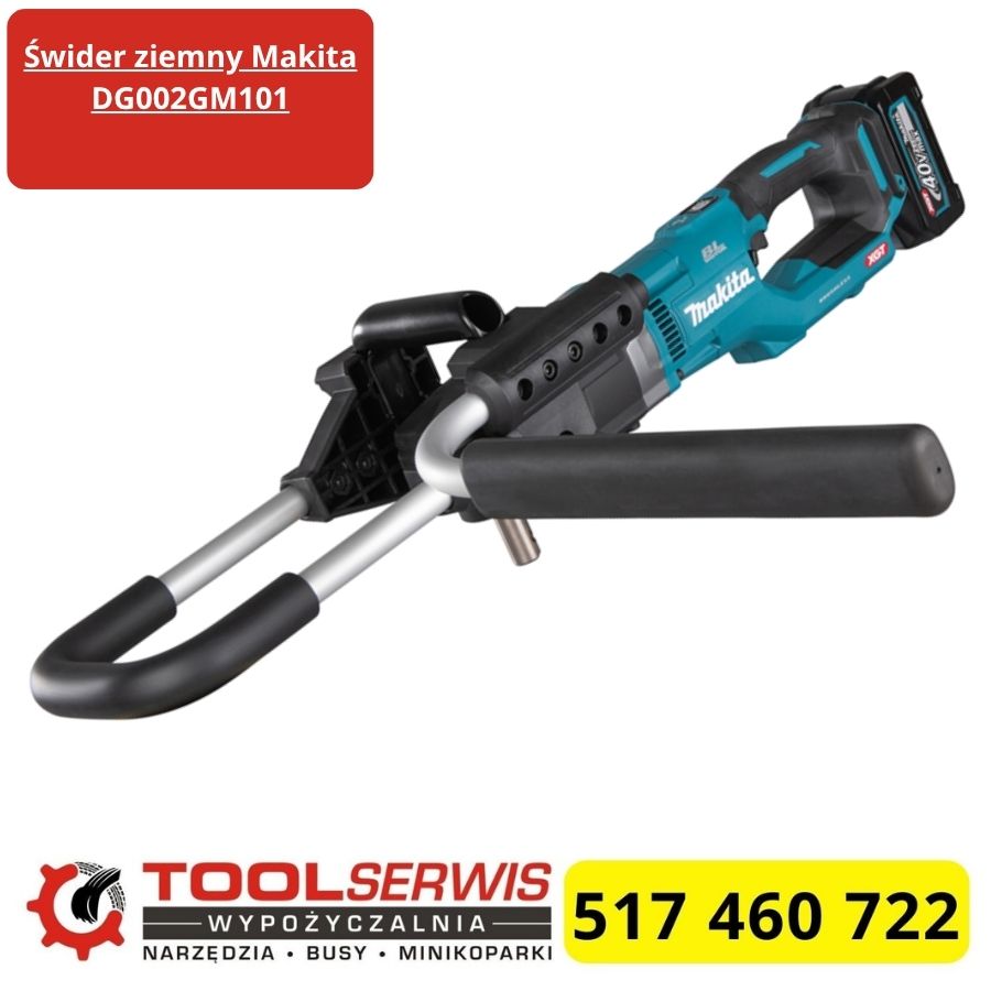 Świder ziemny Makita DG002GM101 podczas wiercenia otworu