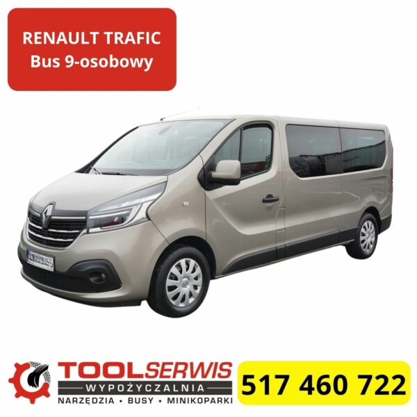 Renault Trafic 9 osobowy - wygodny bus dla grup. Komfortowe wnętrze, duży bagażnik i oszczędny silnik. Idealny na wyjazdy i transport pasażerów.