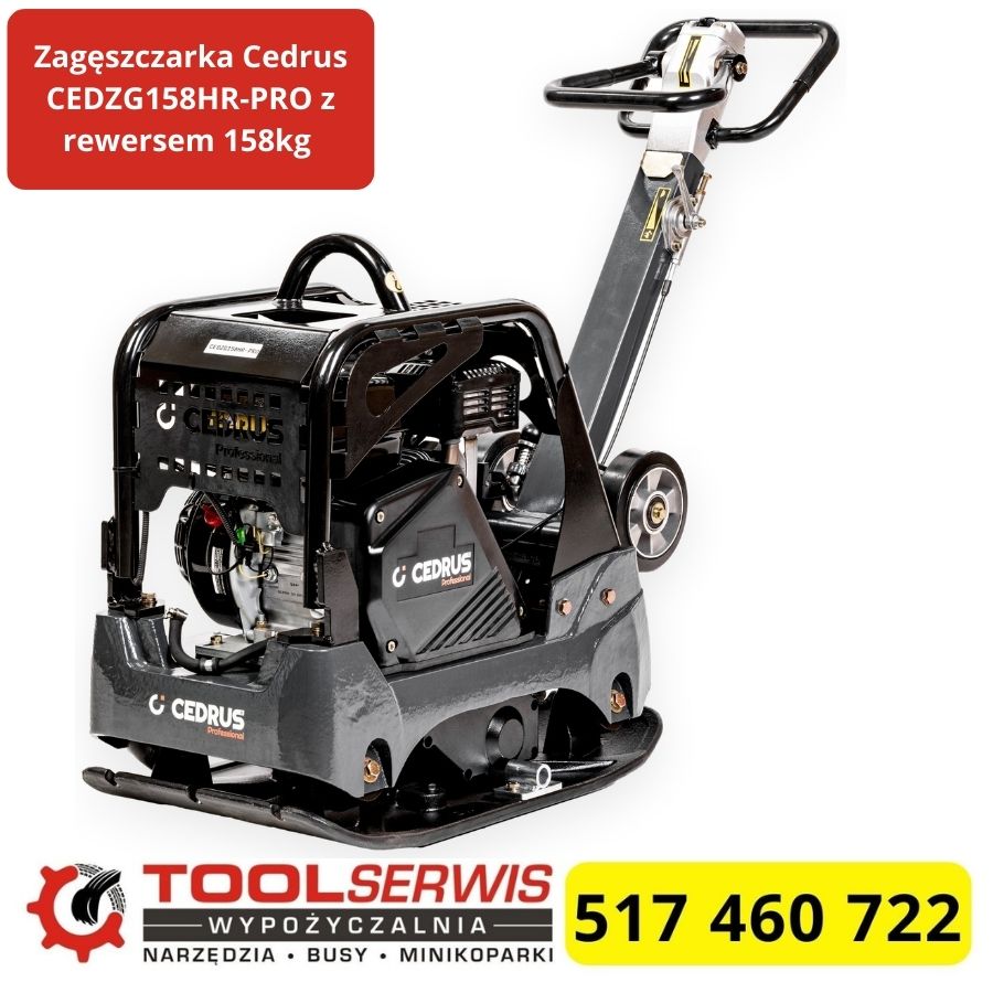 Zagęszczarka rewersyjna Cedrus CEDZG158HR‑PRO z silnikiem Honda GX200, siła zagęszczania 30,5 kN, płyta 70×43 cm, profesjonalny sprzęt budowlany.
